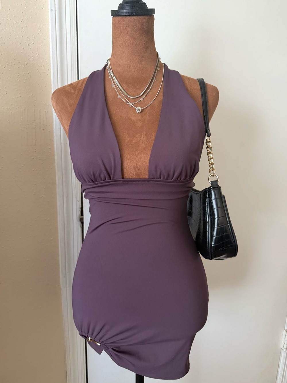 Edikted Purple Halter Cutout Mini Dress